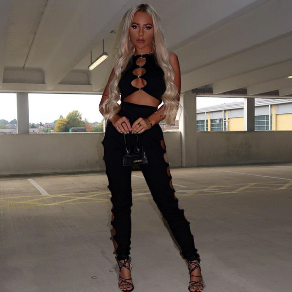 Two Piece Navel Shower Back Hollow Buckle Solid Color Fashion Women's Clothing