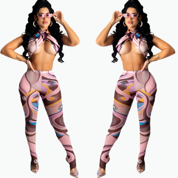 Womens digital printed tight-fitting two-piece suit  FFD1106