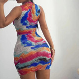 Dress Contrast Color Off Shoulder Pullover Round Neck One Step Skirt