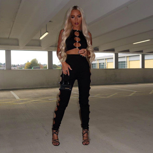 Two Piece Navel Shower Back Hollow Buckle Solid Color Fashion Women's Clothing
