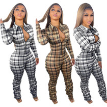 NEW Check Print Slim Fit Crinkled Zip Jumpsuit BN227
