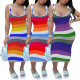 Fashion contrast color stripe print bag hip sexy dress H1655