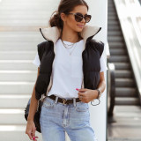 Double Sided Padded Jacket Stand Collar Zip Sleeveless Short Jacket