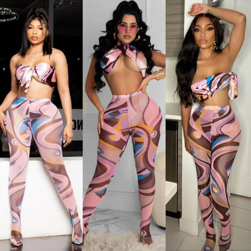 Womens digital printed tight-fitting two-piece suit  FFD1106