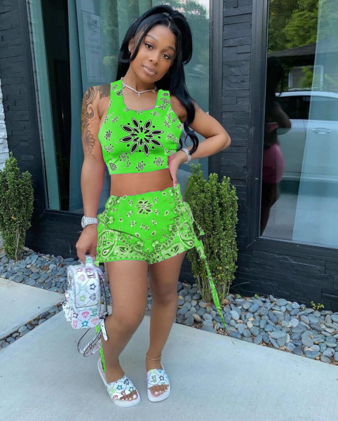 Positioning printed mini shorts vest suit CH8216