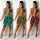 Sexy fashion 2-piece suit with tiger pattern wrapped chest and shoulder drawstring SZ8070