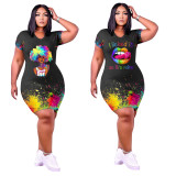 Fashion casual positioning printing dress GH049