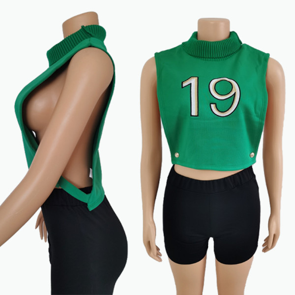 Women's Spring and Autumn New Fashion Solid Color Knit Vest Retro Hollow Digital Vest