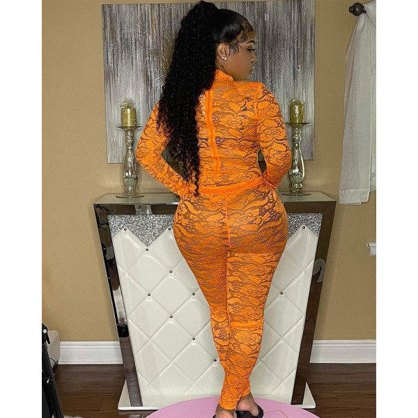 Women's pants see-through lace two-piece sexy nightclub suit W5899