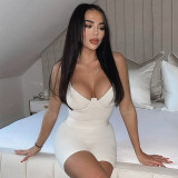 Solid color ribbed suspender jumpsuit + casual shorts two-piece set