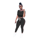 women's round neck stitching cotton suit
