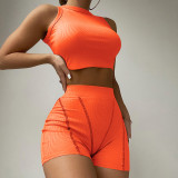 Crewneck Vest Thread High Waist Casual Two Piece Set