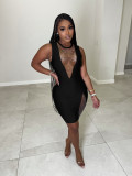 Sexy Deep V Stitching Color Diamond Sleeveless Slim Nightclub Dress
