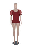 Slim-fit pit strip solid color short-sleeved T-shirt top