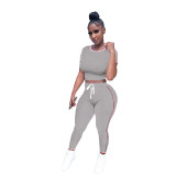 women's round neck stitching cotton suit