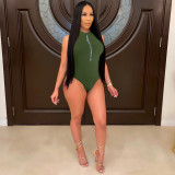 Fashion Women's Sleeveless Solid Color Masonry Zipper Jumpsuit