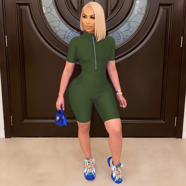 Casual Sports Masonry Zip Jumpsuit