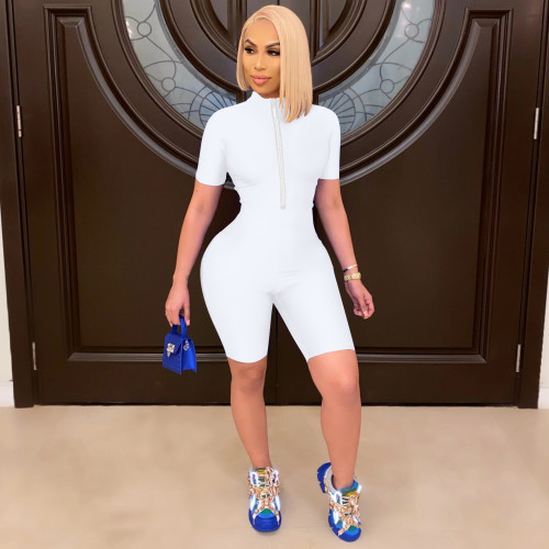 Casual Sports Masonry Zip Jumpsuit