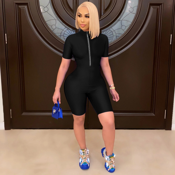 Casual Sports Masonry Zip Jumpsuit