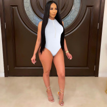 Fashion Women's Sleeveless Solid Color Masonry Zipper Jumpsuit