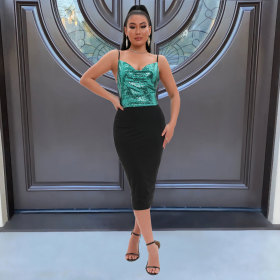 Sequin Panel Body Dress with Adjustable Straps