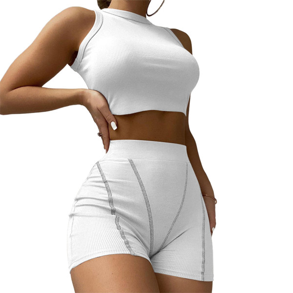 Crewneck Vest Thread High Waist Casual Two Piece Set