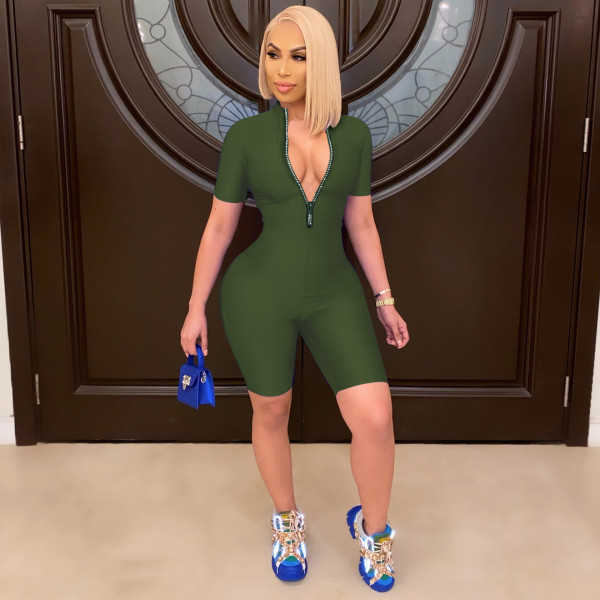 Casual Sports Masonry Zip Jumpsuit