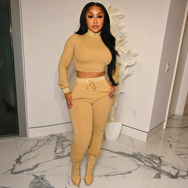 Sexy Long Sleeve Lapel Printed Two-Piece Tracksuit