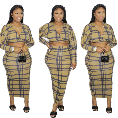Sexy V-neck wrap chest and hip skirt two-piece nightclub suit