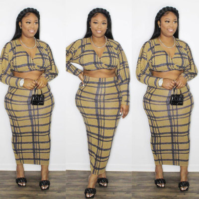 Sexy V-neck wrap chest and hip skirt two-piece nightclub suit