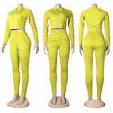 Sexy V-neck long-sleeve zipper two-piece nightclub suit