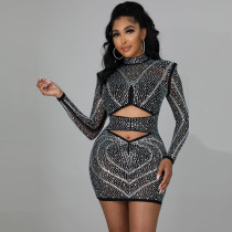 Sexy Perspective Hot Diamond Long Sleeve Dress Nightclub Sexy Perspective Hot Diamond Long Sleeve Dress Nightclub