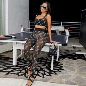 Sexy mesh print two-piece nightclub
