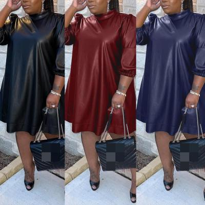 Sexy Long Sleeve Plus Size Leather Skirt Nightclub Wear