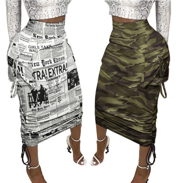 Sexy Bandage Slim Pocket Hip Skirt Bottom Skirt