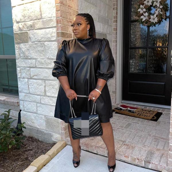 Sexy Long Sleeve Plus Size Leather Skirt Nightclub Wear
