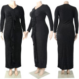 Sexy Deep V Long Sleeve Dress