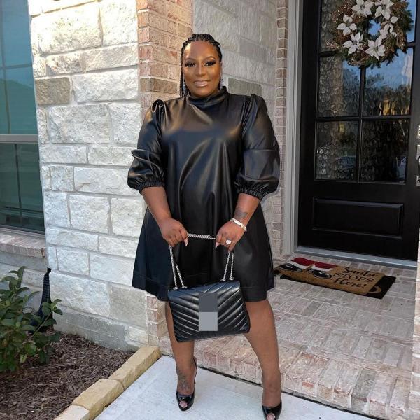Sexy Long Sleeve Plus Size Leather Skirt Nightclub Wear