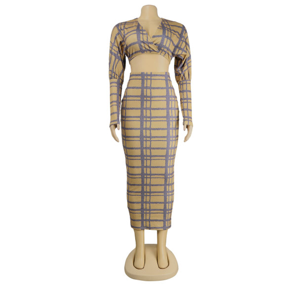 Sexy V-neck wrap chest and hip skirt two-piece nightclub suit