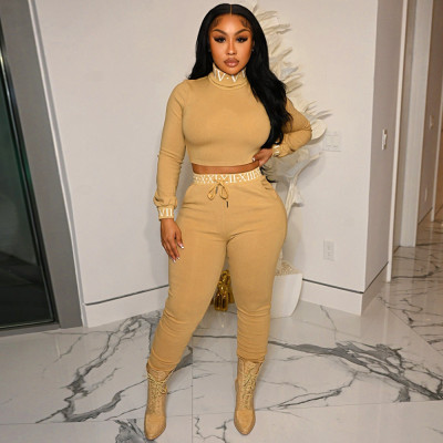 Sexy Long Sleeve Lapel Printed Two-Piece Tracksuit