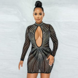 Sexy see-through hot-drilled mesh tight-fitting dress