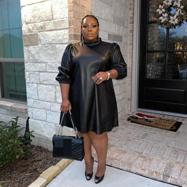 Sexy Long Sleeve Plus Size Leather Skirt Nightclub Wear