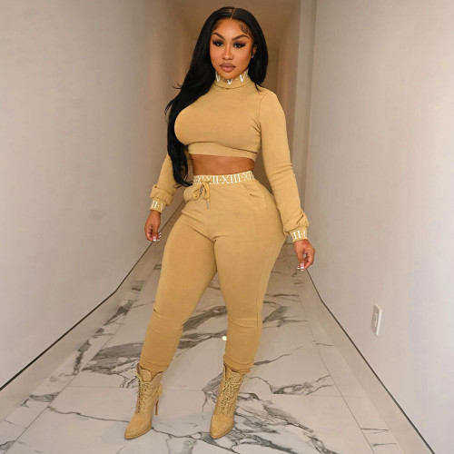 Sexy Long Sleeve Lapel Printed Two-Piece Tracksuit