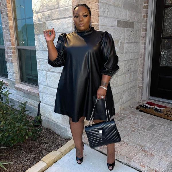 Sexy Long Sleeve Plus Size Leather Skirt Nightclub Wear