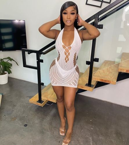 Women's Sexy Hollow Lingerie Sexy Halter Mesh Backless Swimwear Nightclub Dress