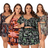 Large size women's spring and summer characteristic print casual three-piece suit