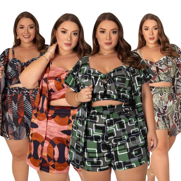 Large size women's spring and summer characteristic print casual three-piece suit