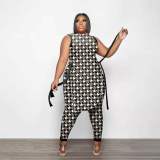 Plus Size Women Fashion Print Two Piece Set