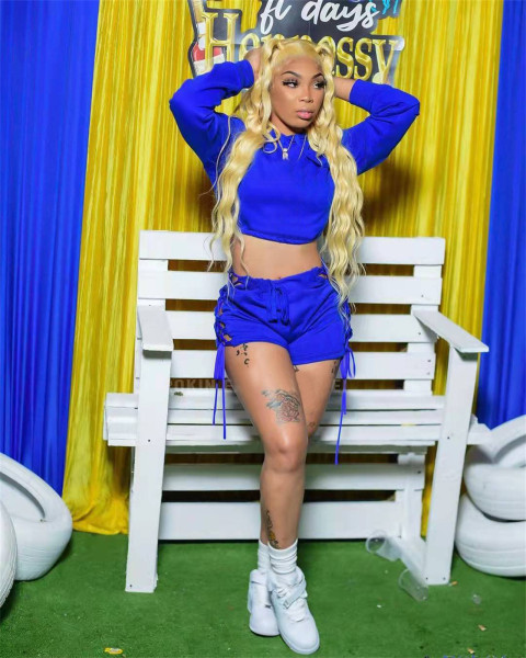 Casual Solid Color Tie Drawstring Shorts Two-Piece Set