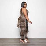 Plus Size Women Fashion Print Two Piece Set